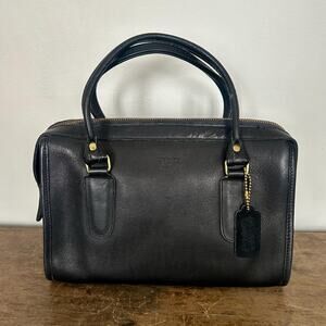 Vintage 1980s Coach Madison Satchel – Black Leather Top Handle Purse,
